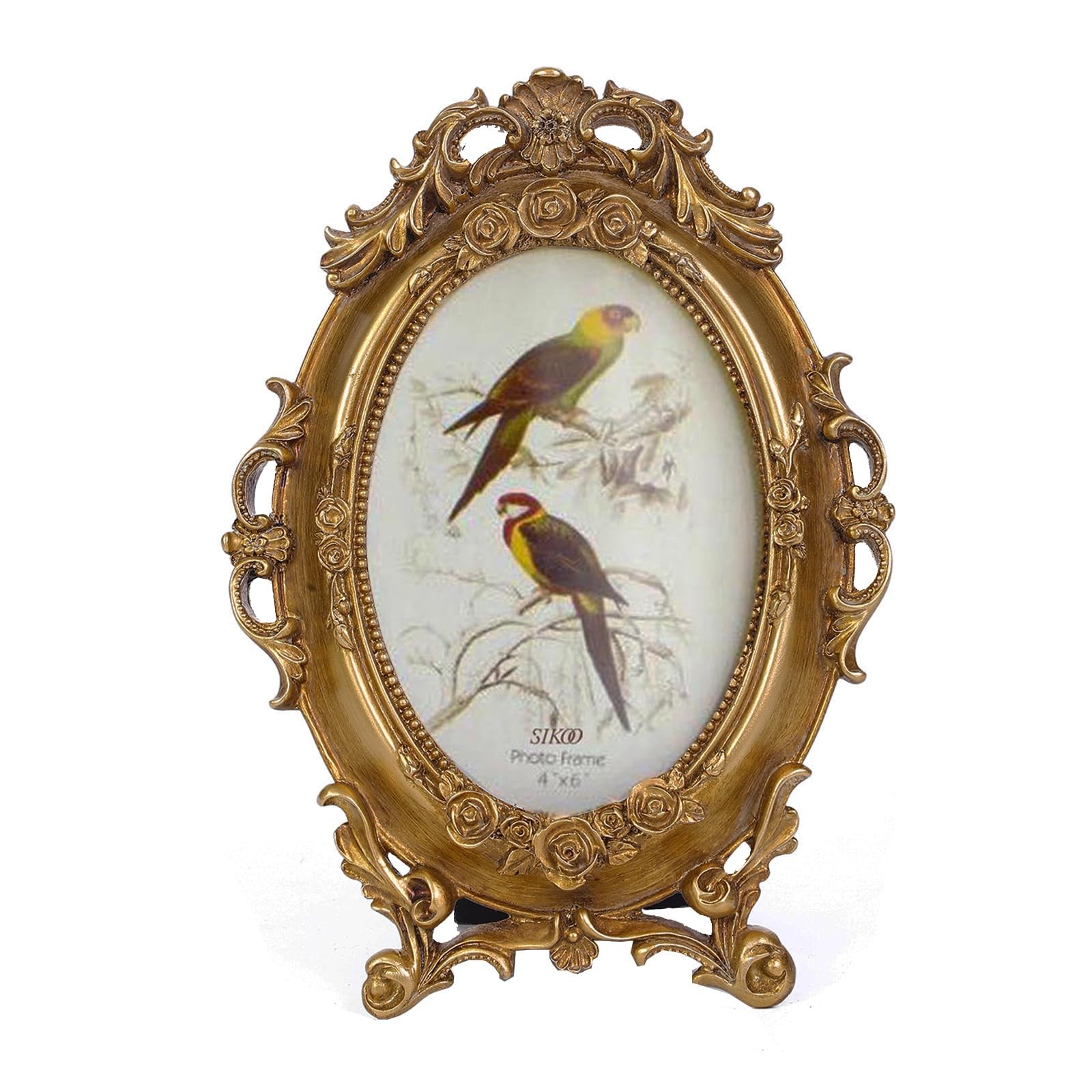 SIKOO Vintage Ornate 4×6 Gold Picture Frame Oval Antique TableTop 4 x 6,