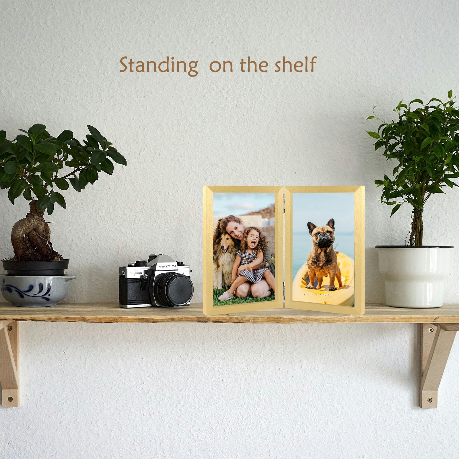 THCASITO 8×10 Double Picture Frame Vertical Wooden Hinged Photo 8×10, Gold