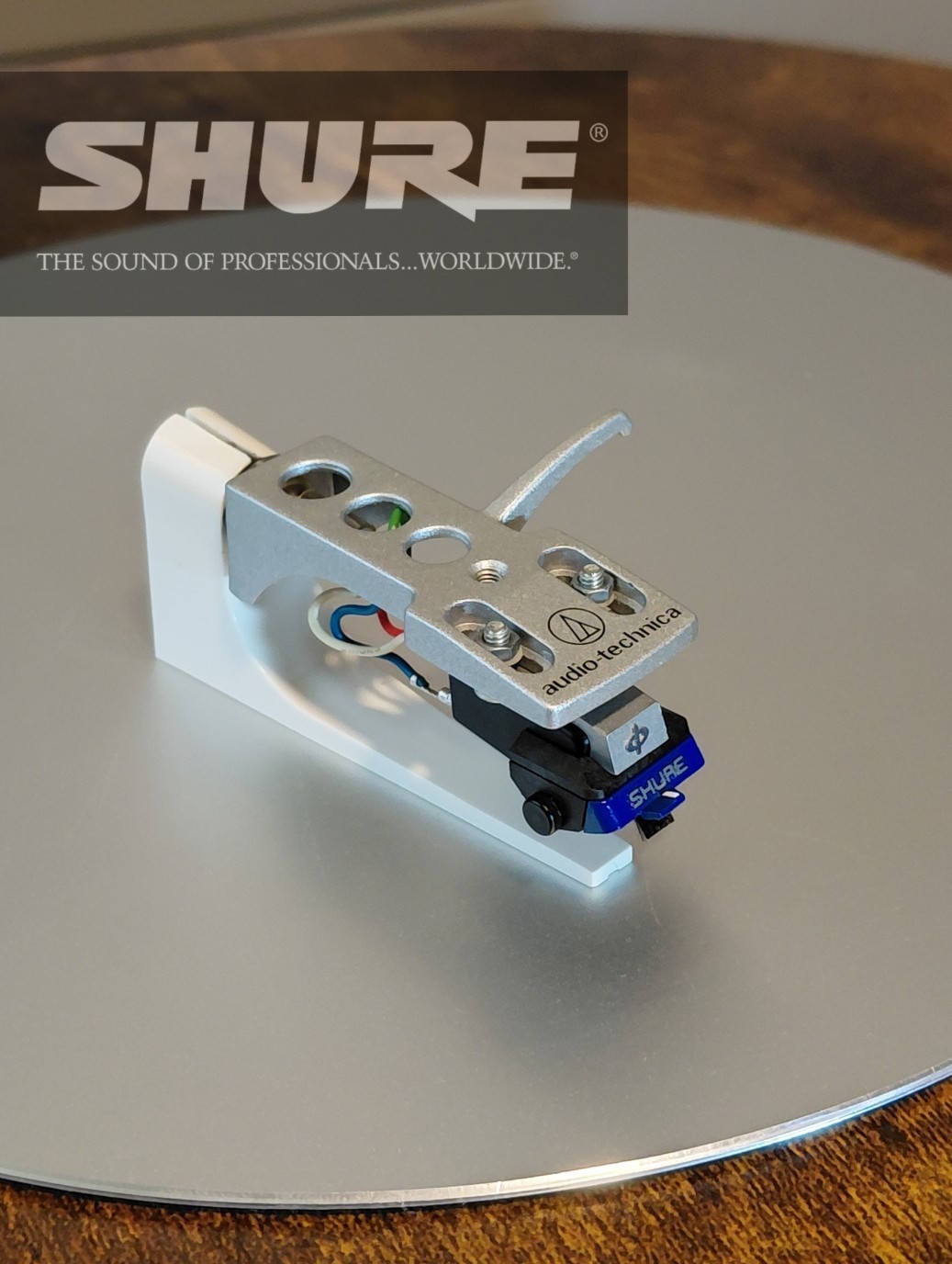 Shure M97xE Cartridge with N97xE Stylus on a Audio Technica headshell.