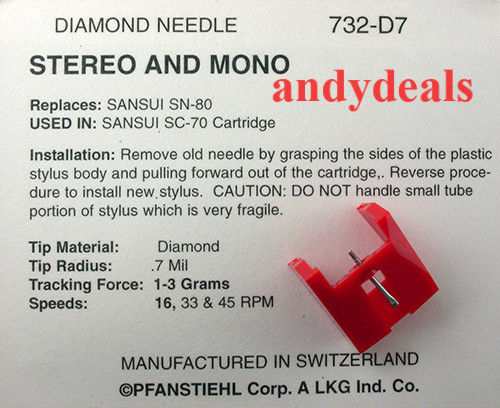 732-D7 STEREO PHONOGRAPH RECORD PLAYER NEEDLE STYLUS for Sansui SN80 SN-80