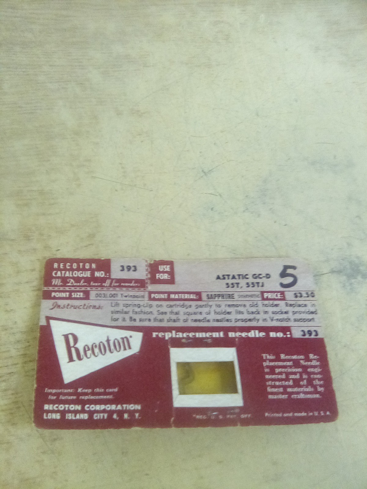Recoton NOS 393 Replacement Needle For Astatic GC-D