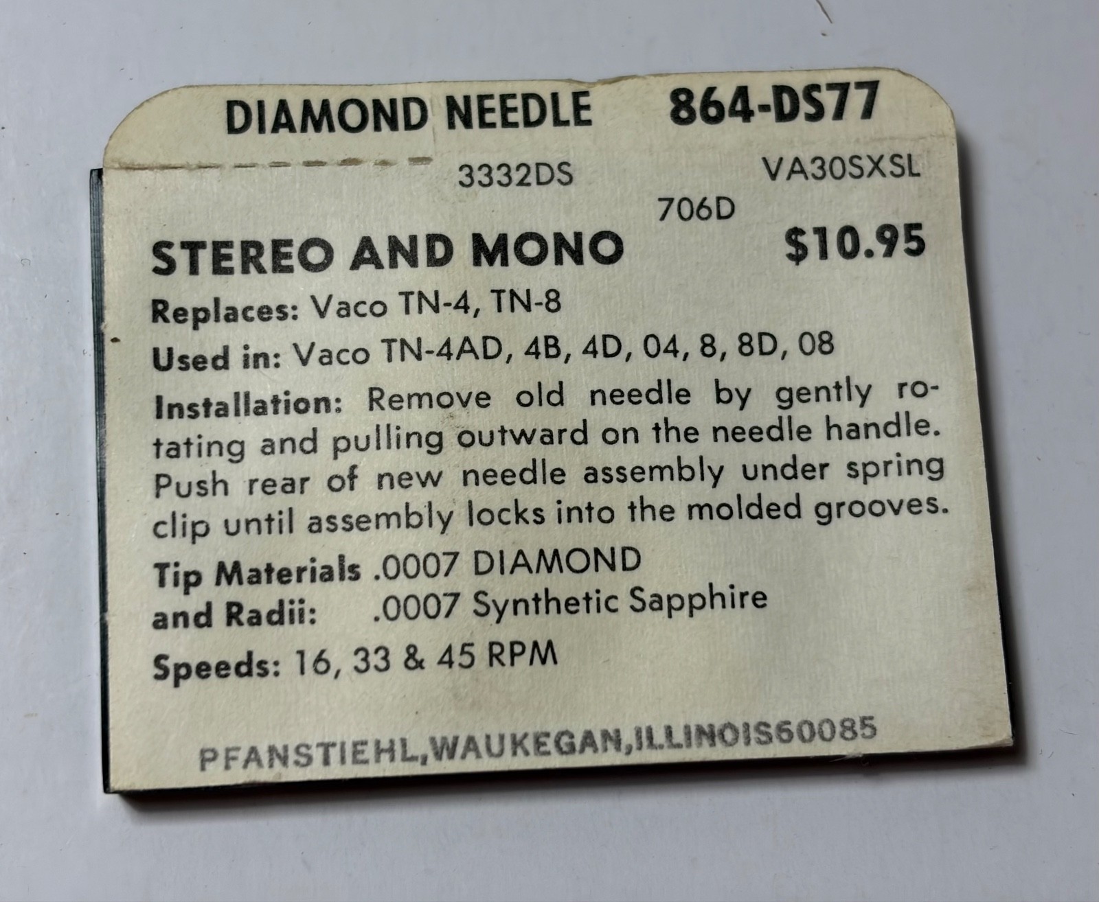 Record NEEDLE 864-DS77 for Varco Vaco TN-8 TN-8D NTO-8DS TN-4 989D/S EV3332DS