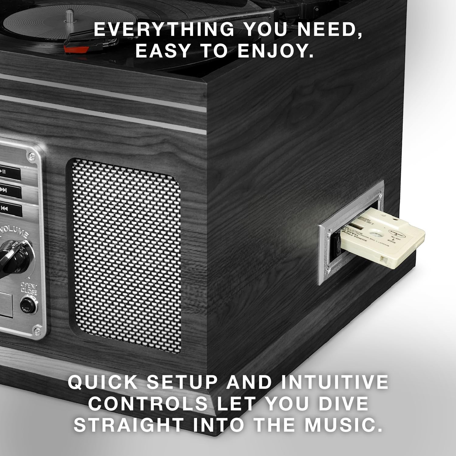Victrola The Quincy 6-in-1 Bluetooth Record Player & Multimedia 1, Mahogany