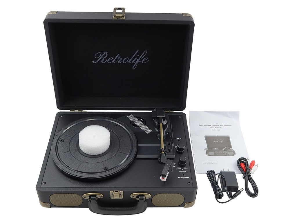 RETROLIFE R609 3-SPEED SPEAKERS BLUETOOTH BLACK VINTAGE SUITCASE RECORD PLAYER