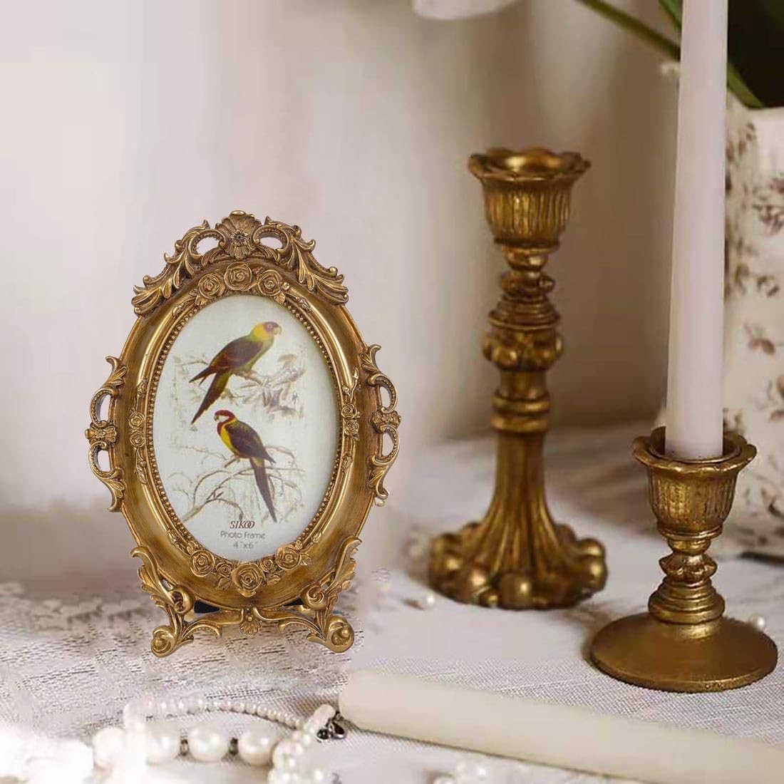SIKOO Vintage Ornate 4×6 Gold Picture Frame Oval Antique TableTop 4 x 6,