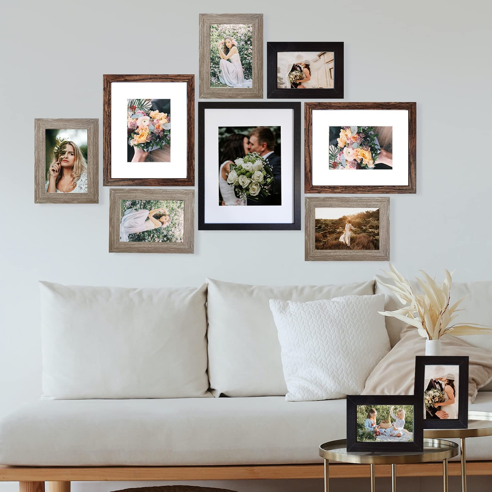 SESEAT Picture Frames Collage, Gallery 10Pcs, Black&Rustic Brown&Light Brown