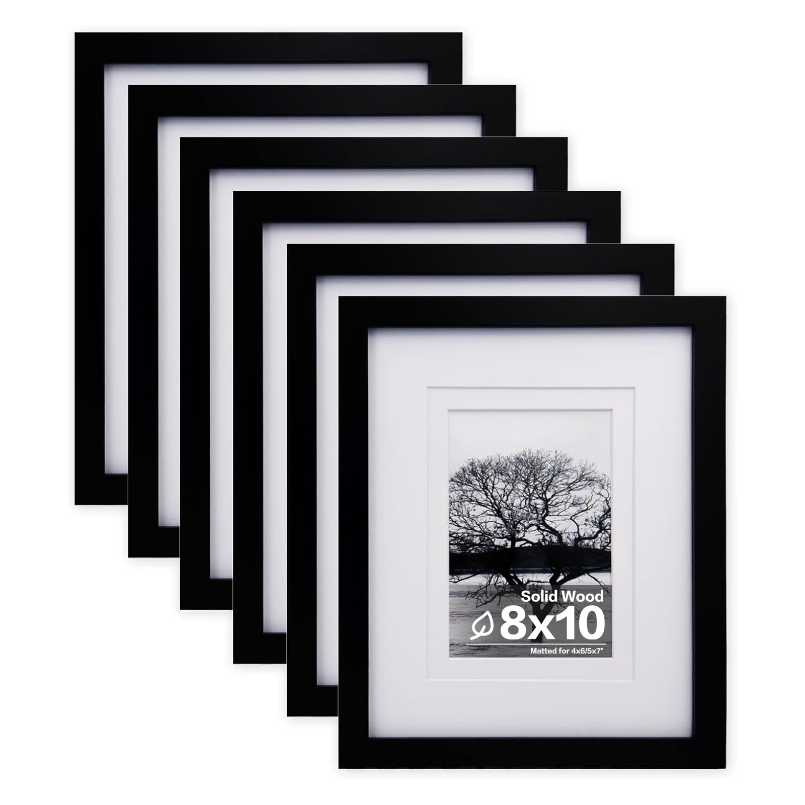 Egofine 8×10 Picture Frames Set of 6, Made Solid Wood Covered 8×10, Black