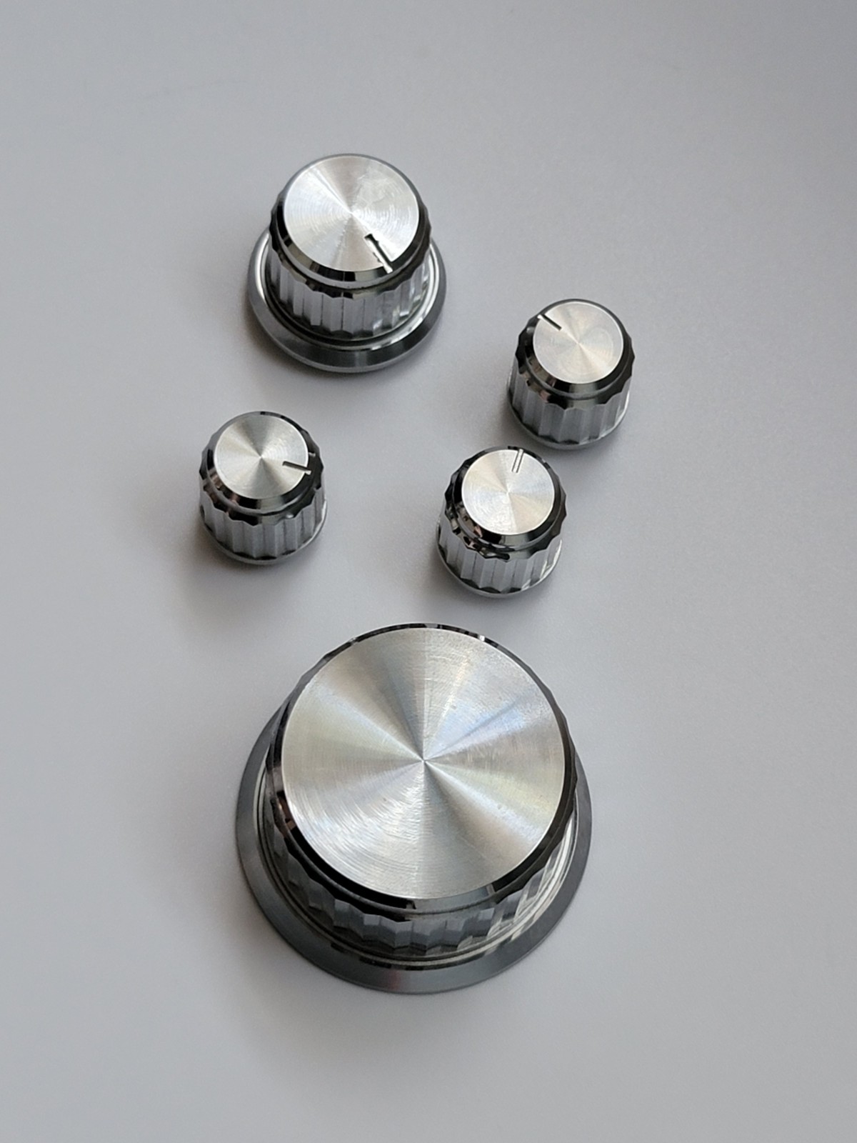 Vintage 1970s Sony Record Player Control Rotary Knobs 5 Corrugate Silver HME-228