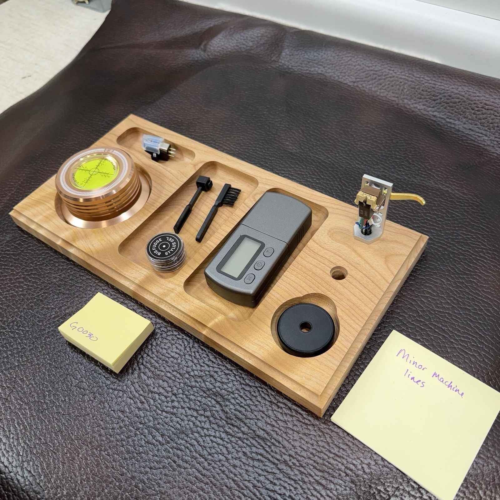 Turntable Accessory Tray W Headshell Stand Unique Wood Character Organizer Read