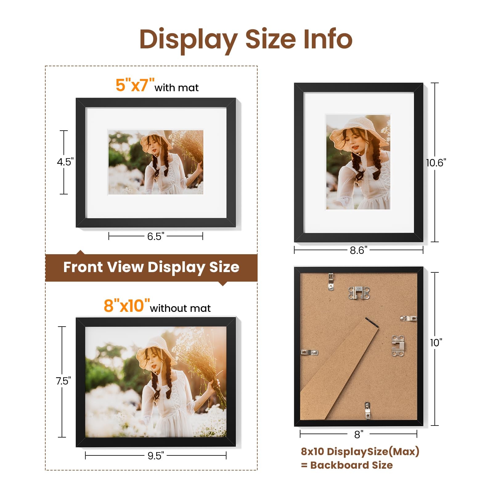 Heimlove 8×10 Picture Frames Set of PVC frame|8×10 mat to 5×7, 3 Pack(Black)