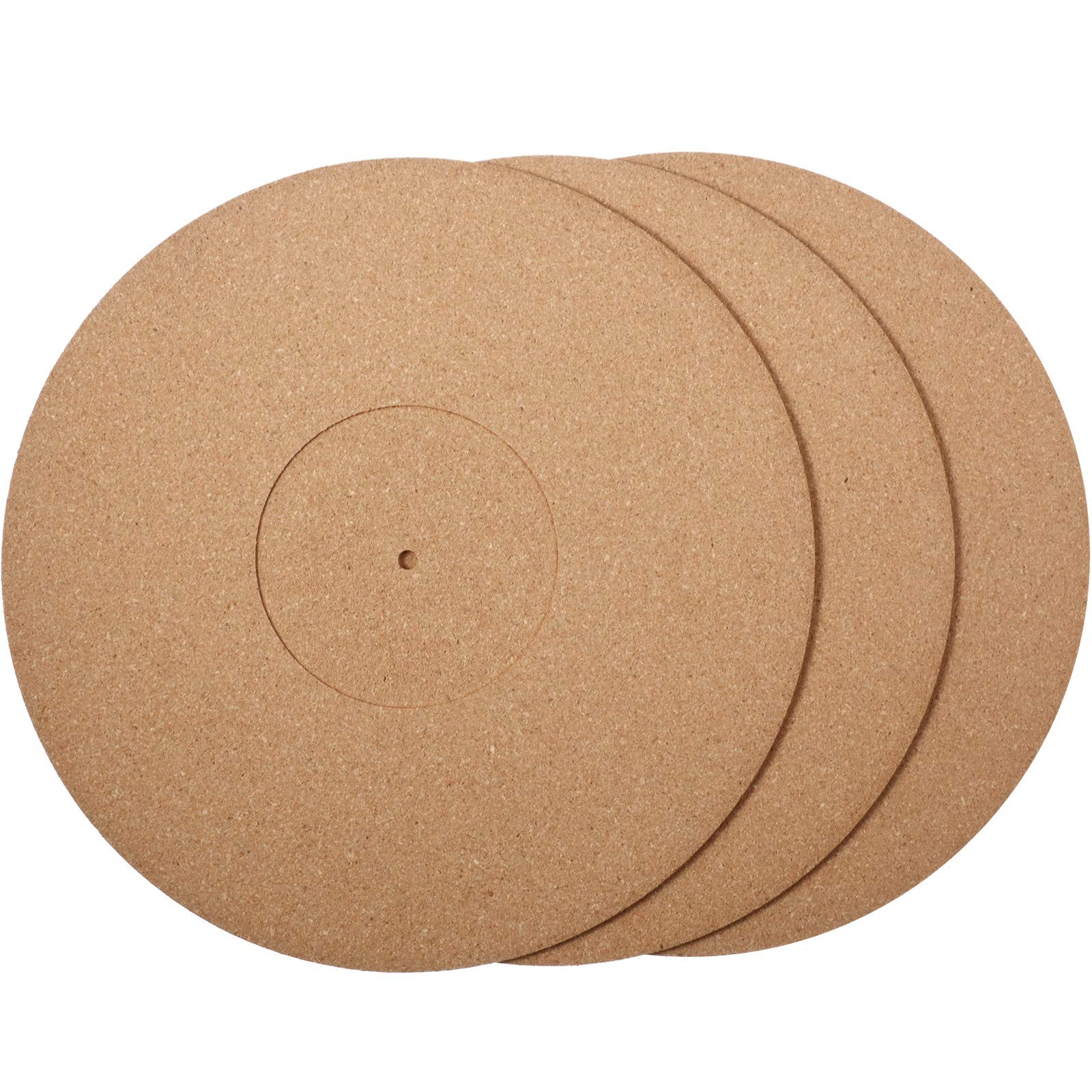 Outus 3 Pieces Cork Turntable Mats in 12 Inch x 3 mm Recessed Brown