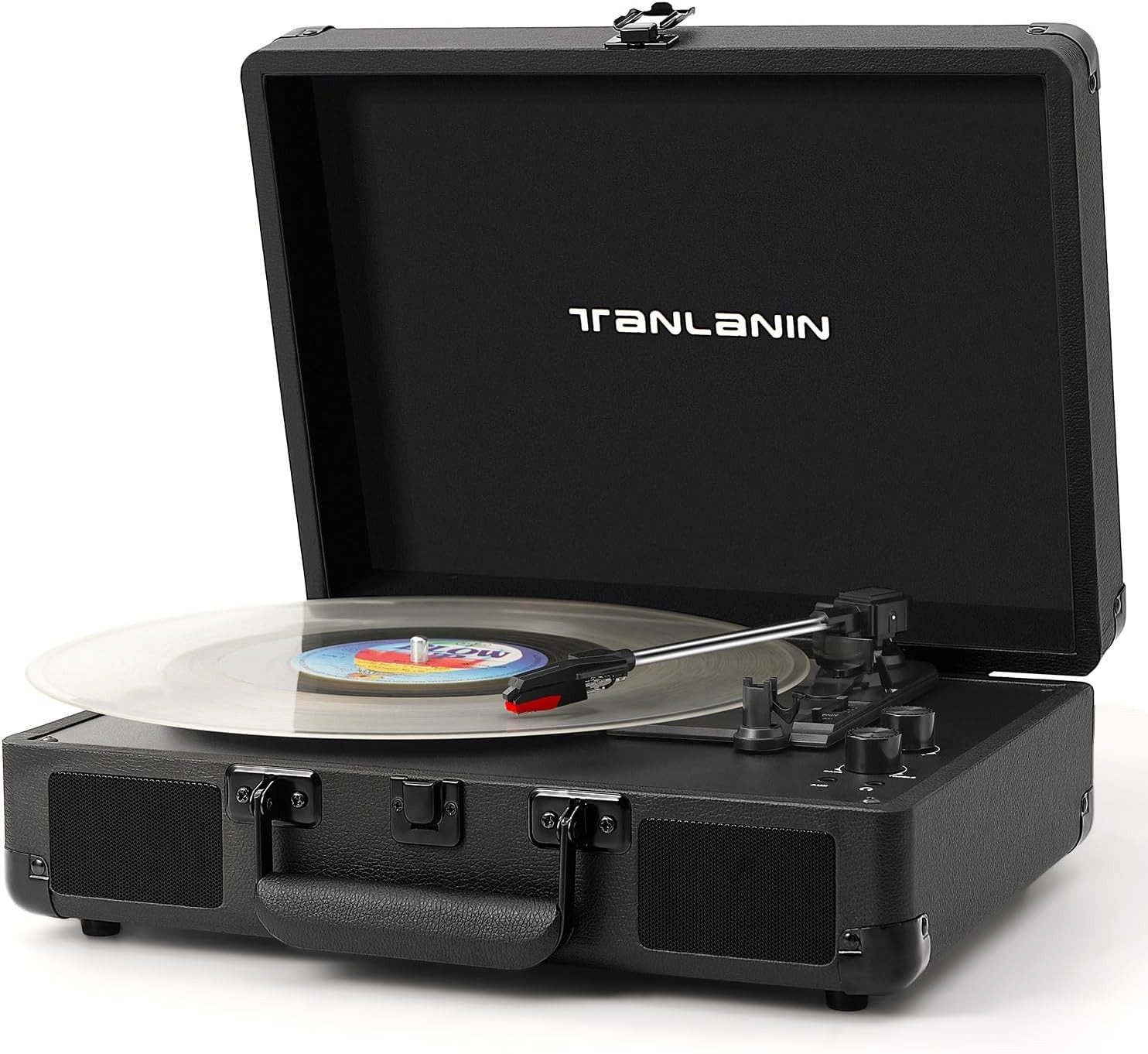 Portable Record Player with Bluetooth, 3-Speed Belt-Drive Turntable Black