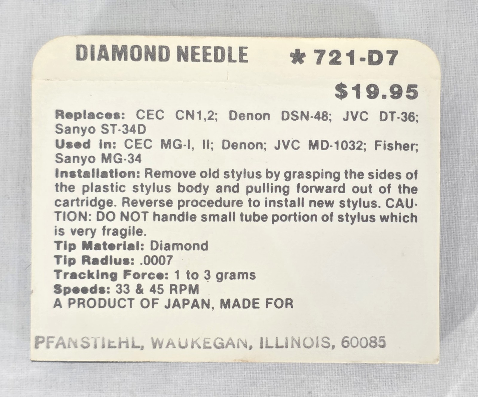 PHONOGRAPH TURNTABLE NEEDLE ST34 ST34D CEC CEC CN1 CEC CN2 721-D7