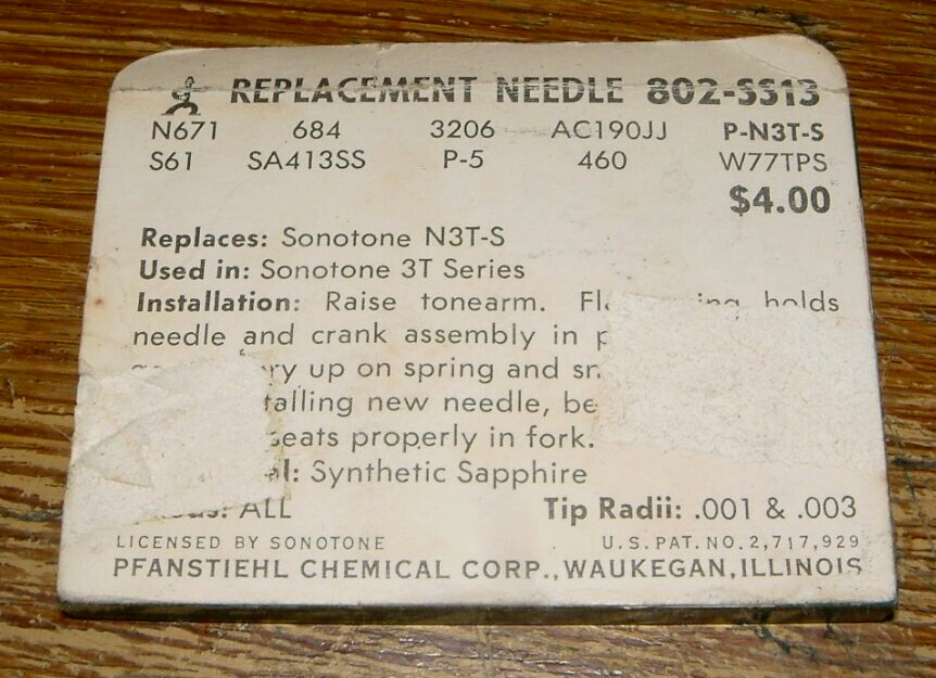 PHONOGRAPH NEEDLE SO184-T for SONOTONE N3TA N3T, P-5 AC-190 EV3206 N671 802-SS13
