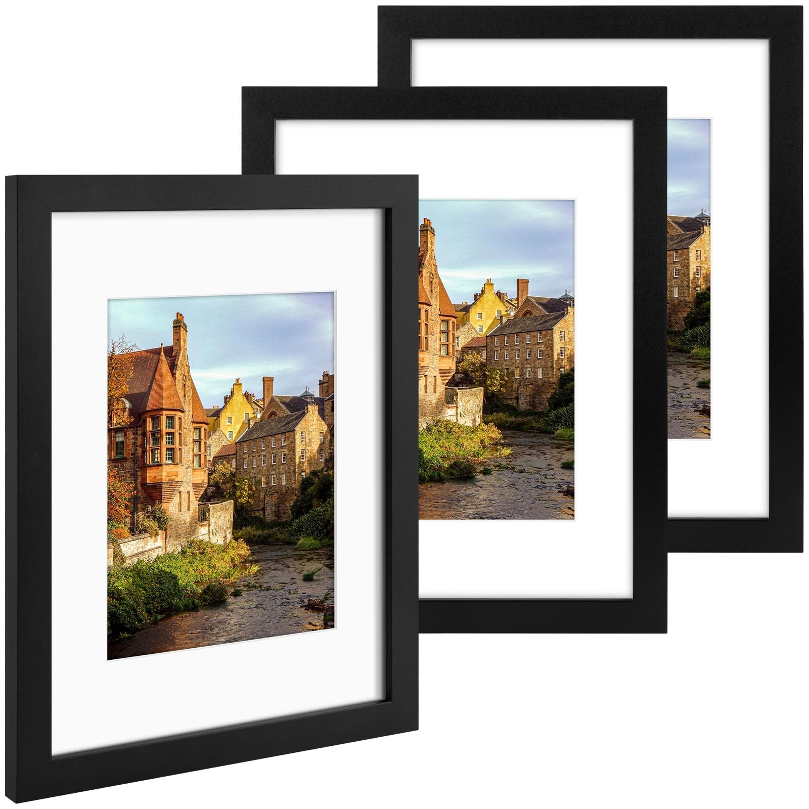 AUEAR, 9×12 Picture Frames Set of 3, with Mat for 6×8 or 9×12, Black