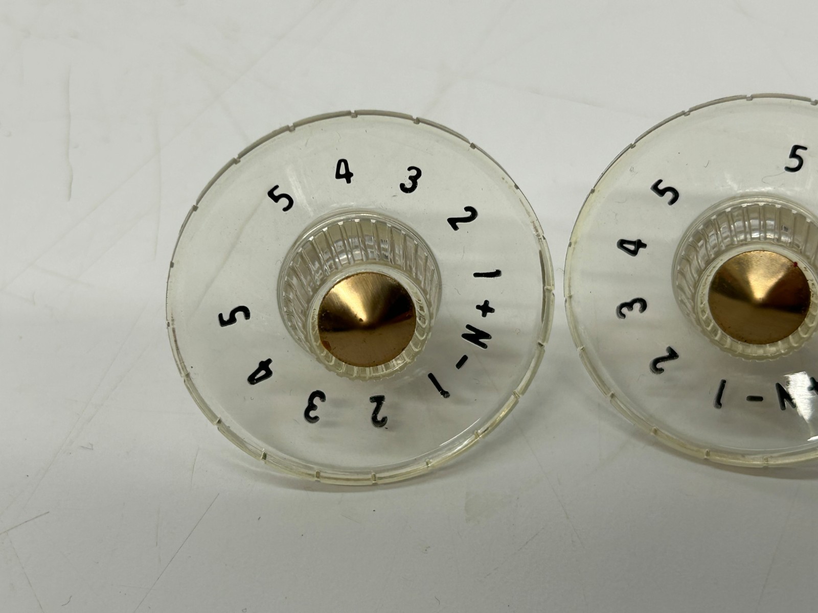 Set 3 Vtg RCA Orthophonic SHF High Fidelity Control Knobs Clear Plastic Parts