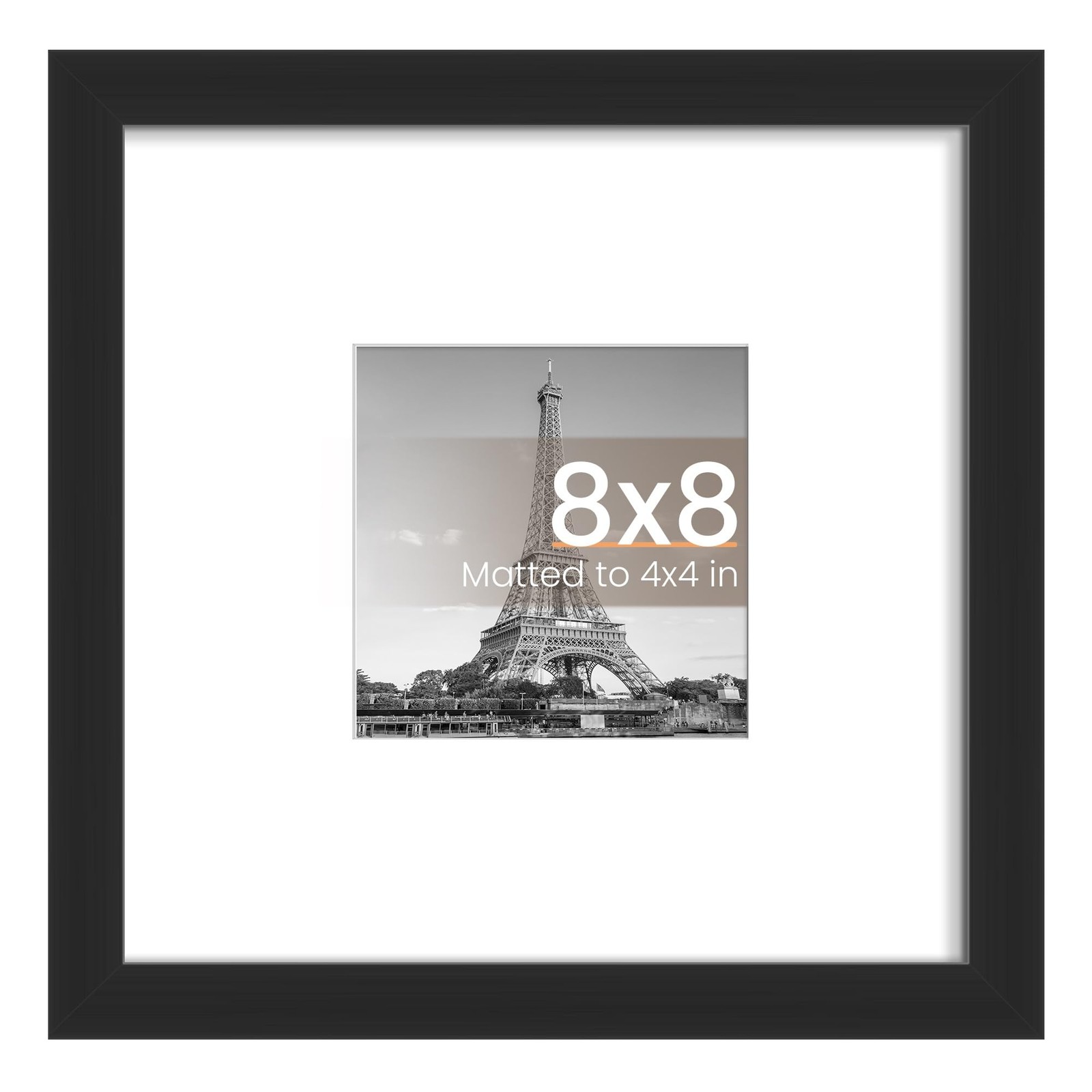 upsimples 8×8 Picture Frame, Display Pictures 4×4 with Mat or 8×8, Black