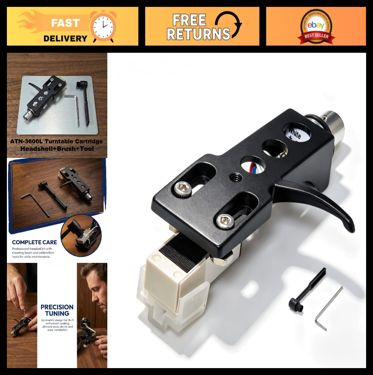 Cartridge Headshell for Technics SL-D1 D2 D3 D5 | Aluminum, Cleaning Brush & Wre