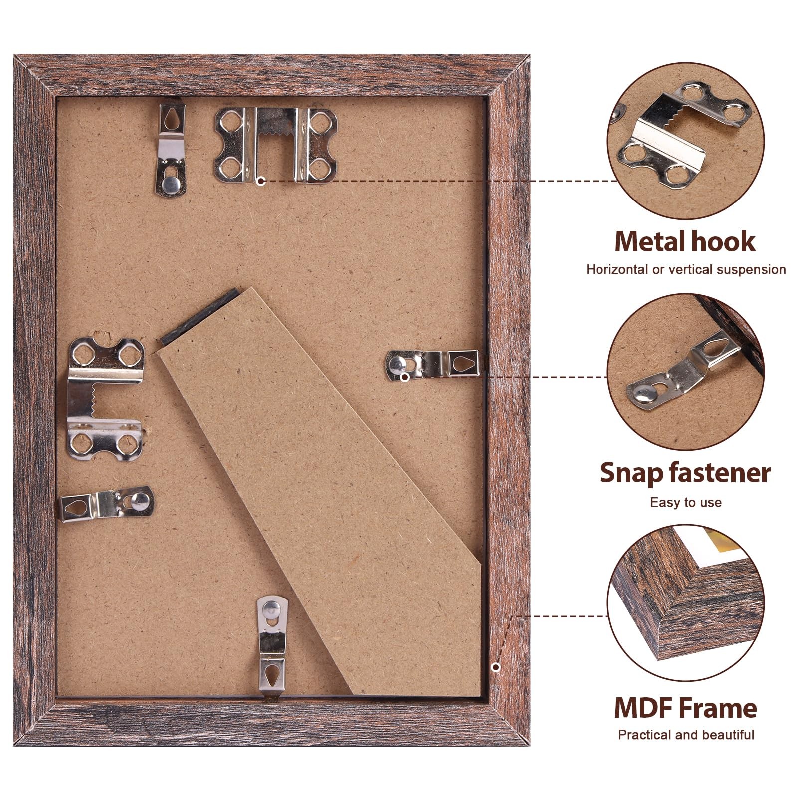 Fixwal 5×7 Picture Frames Set of 5, Rustic Brown Wood 5×7, D-Rustic