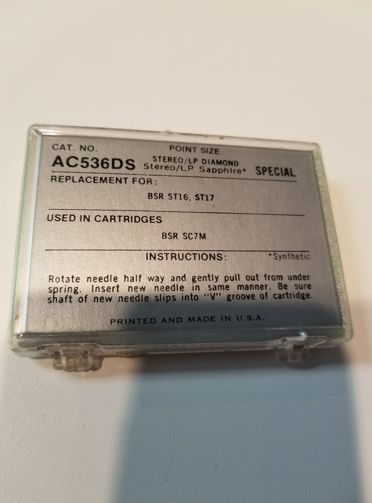 Fidelitone Diamond Needle AC536DS for BSR ST16 & ST17 NOS