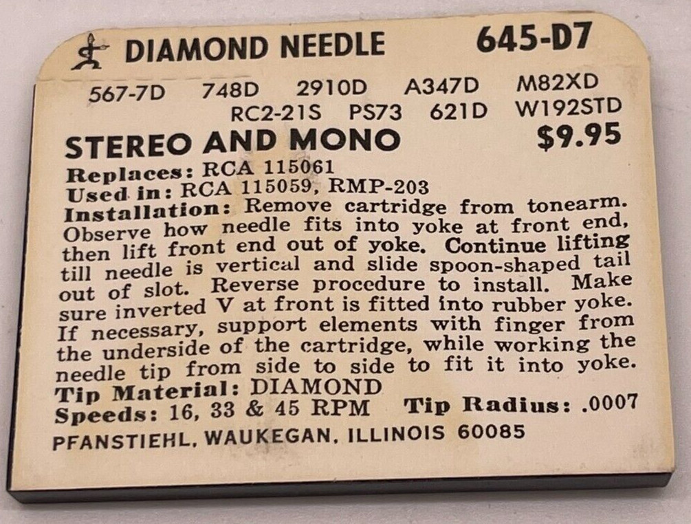 645-D7 PHONOGRAPH NEEDLE TURNTABLE STYLUS for RCA 115061 RMP-203 115050 115059