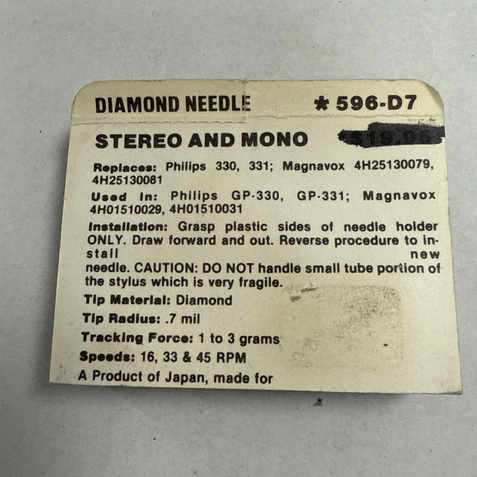 PFANSTIEHL NEEDLE N596-D7 / PHILIPS GP-330, MAGNAVOX 4H01510029 NEW, OLD STOCK