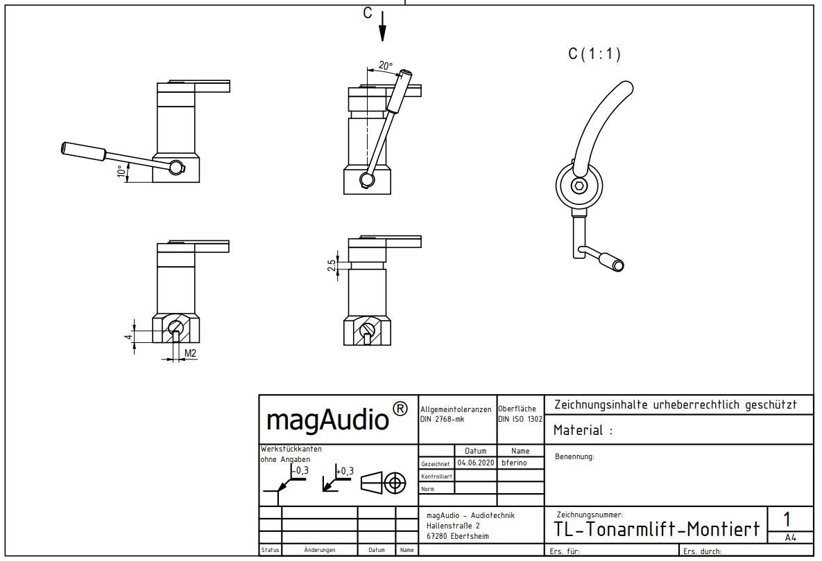 Tonearm Lift 0 1/2in After Jelco JL-45 Specifications By magAudio ML50 1/2 “