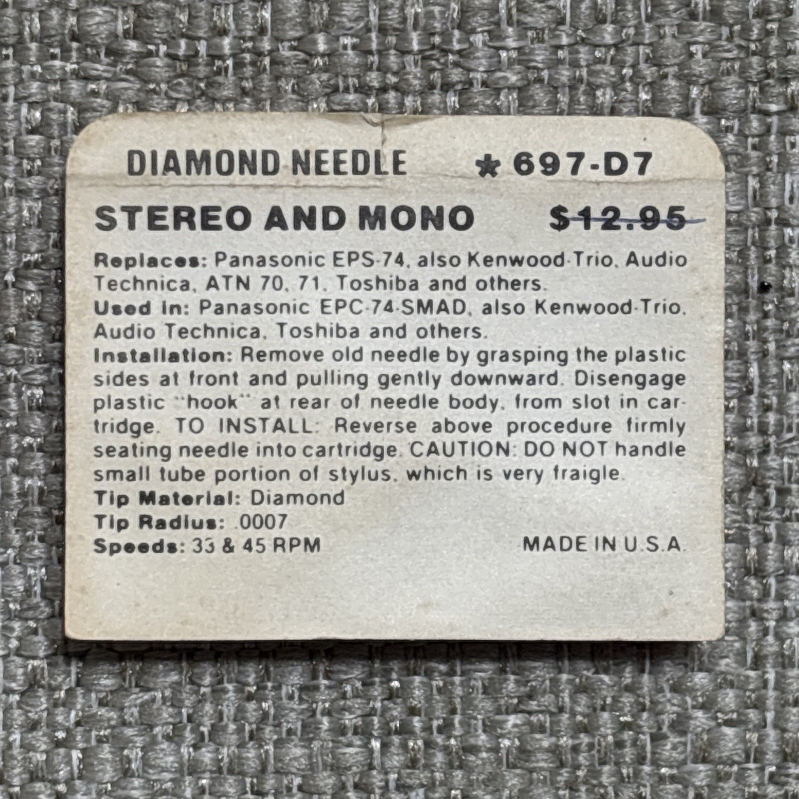 Pfanstiehl 697-D7 Diamond Stylus Replaces PANASONIC EPS-74 AUDIO TECHNICA ATN-70