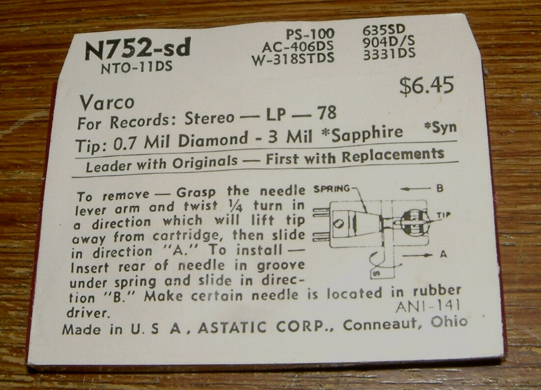 RECORD NEEDLE N752-sd for Varco CND CN60 70 72 75, EV3331DS W-318STDS 863-DS73