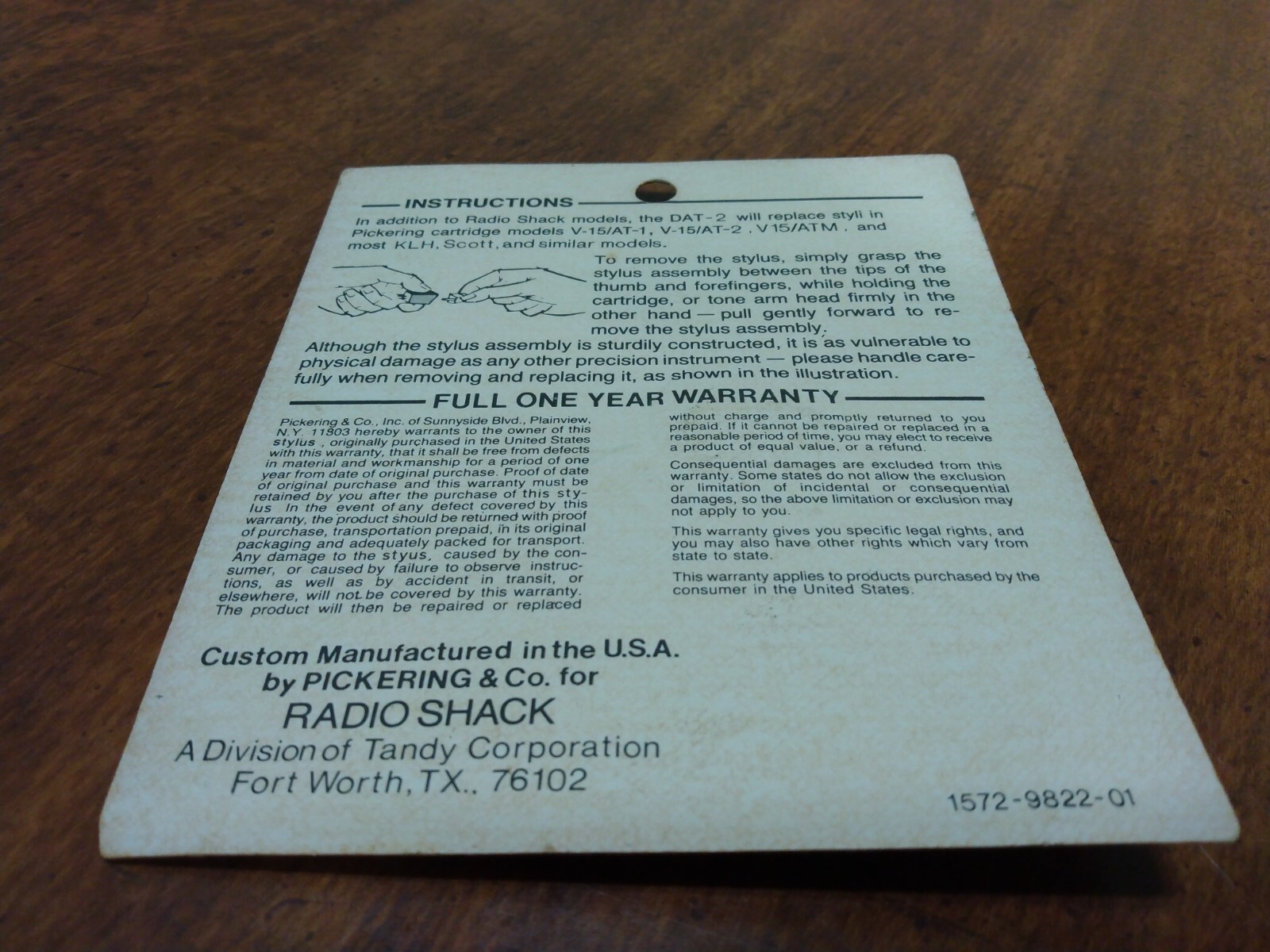Realistic Replacement Stylus V-15 Series DAT-2 New Sealed Turntable Needle