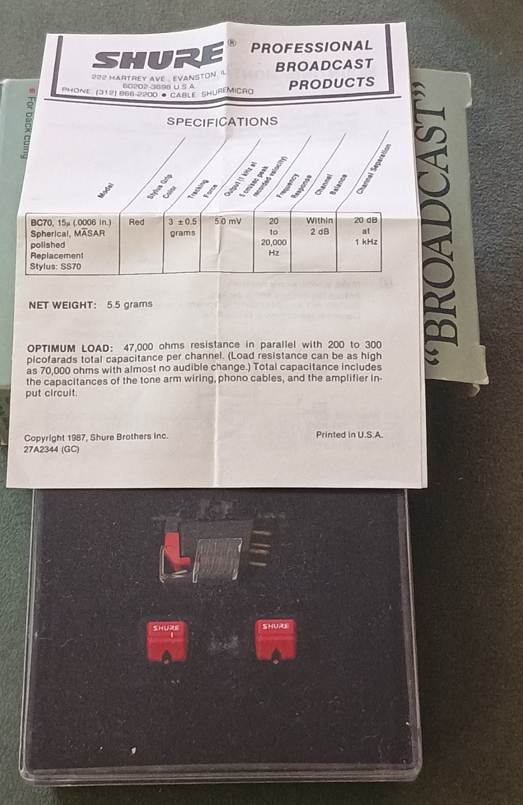 Shure Broadcast System BC70 Head with Three Points NOS