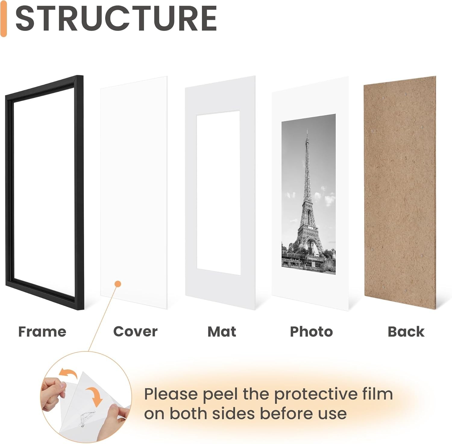 upsimples 8×12 Picture Frame Set of 5, Display Pictures 6×8 with 8×12, Black