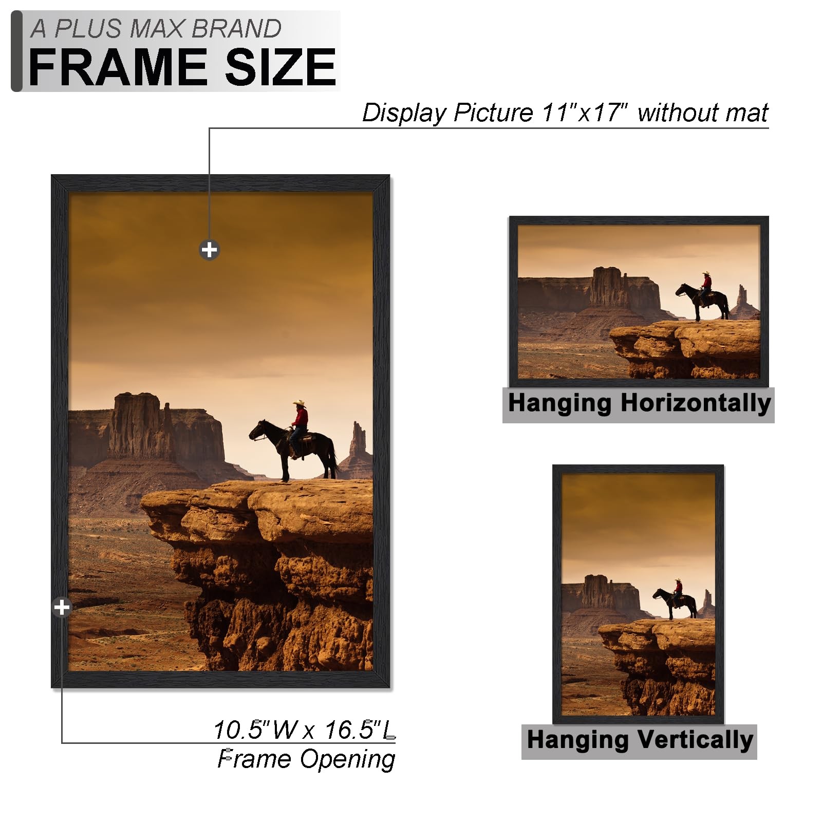 A PLUS MAX 11×17 Picture Frame, Black Engineered Wood Frame for 11×17,