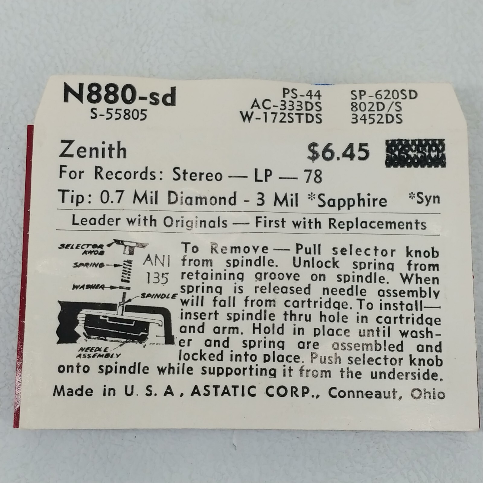 Lot of 7 Various Astatic Record LP Needles N62-sd N72-sd N752-sd N880-sd N883-sd