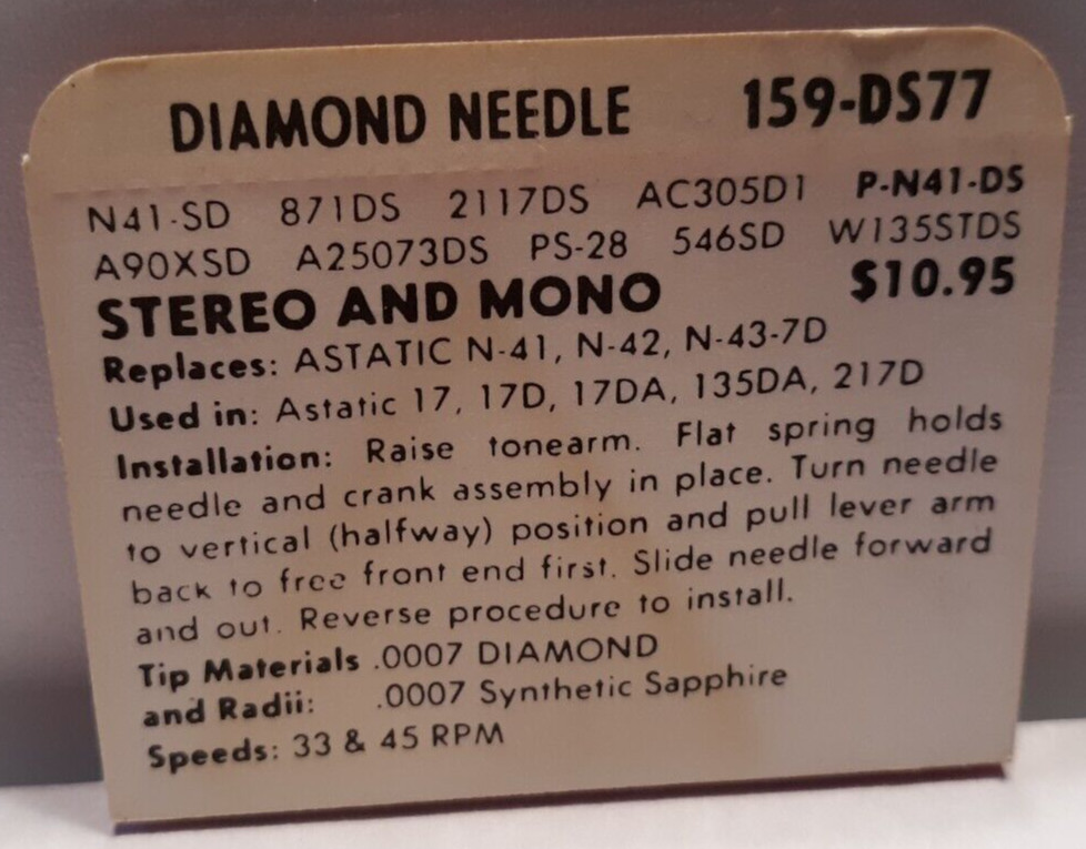 Superb diamond record need 159-DS77 replaces Astatic N-41 N-42 N-43-7D