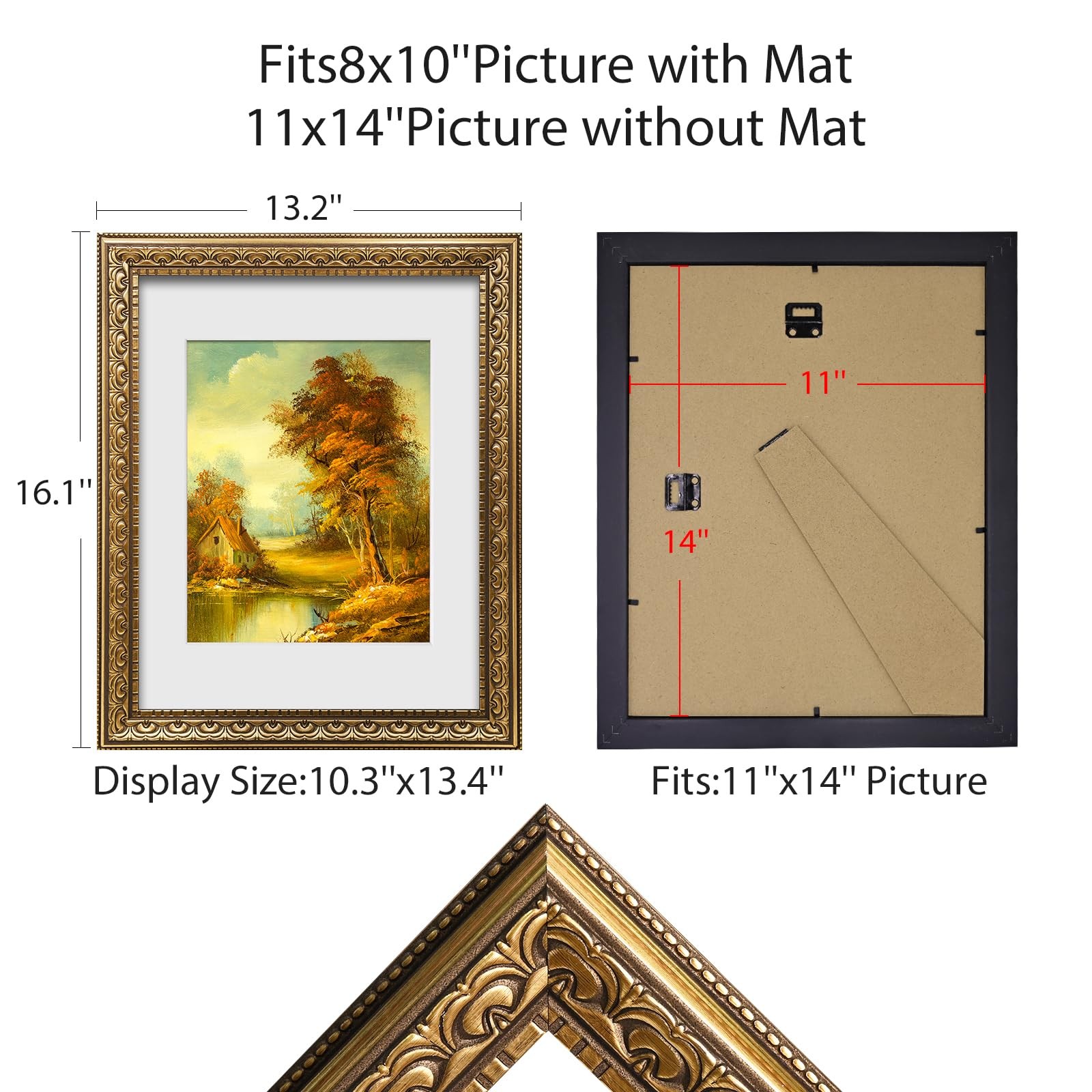 BSRHOME 11×14 Vintage Picture Frames,Antique Frame 1Pack, Gold
