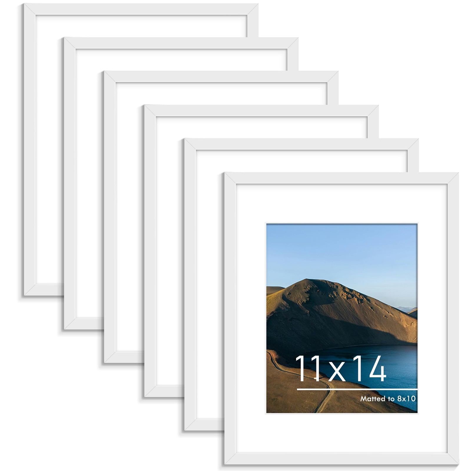 PEALSN 11×14 Picture Frame Set of 6, Display Pictures 8×10 with 11×14, White