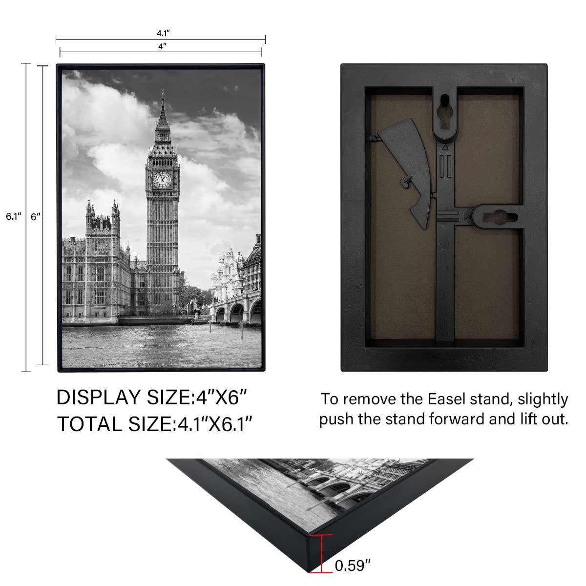 GOmaize Front Loading Black Picture Frame 4×6 Set of 10 Wall and Table Mounting