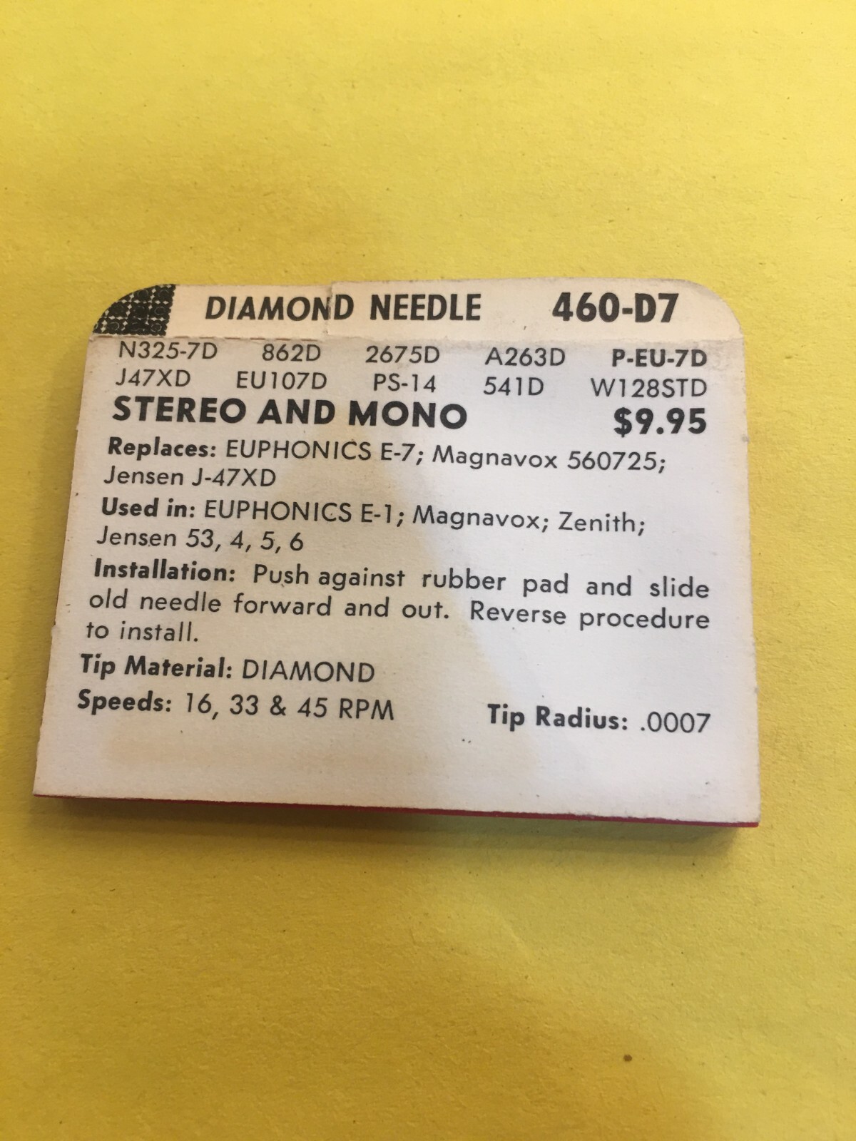 Original NOS Superb Needle 460-D7 For MANY EUPHONICS MAGNAVOX ZENITH JENSEN