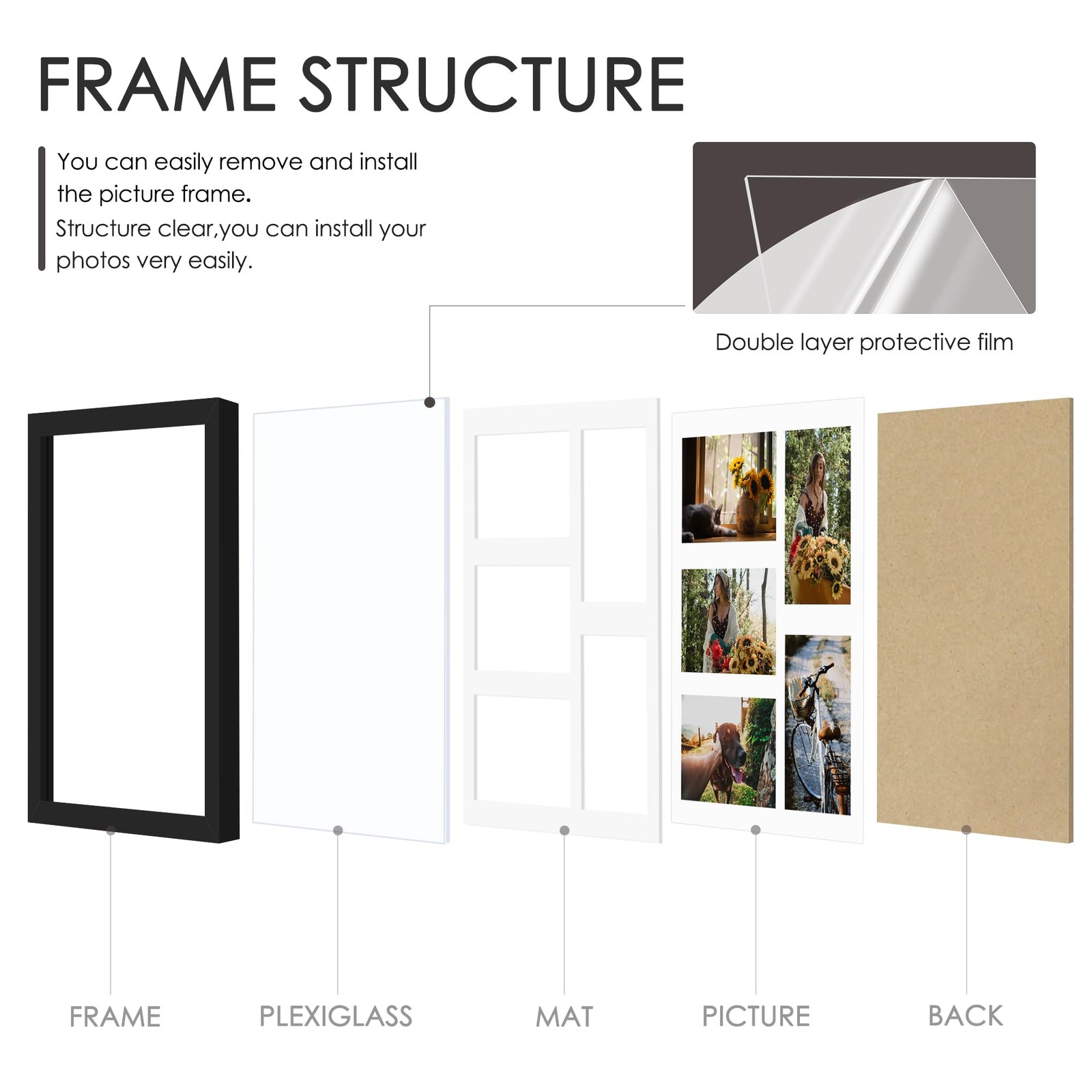 DUENPY 11×14 Collage Picture Frame, 4×6 11×14, Black