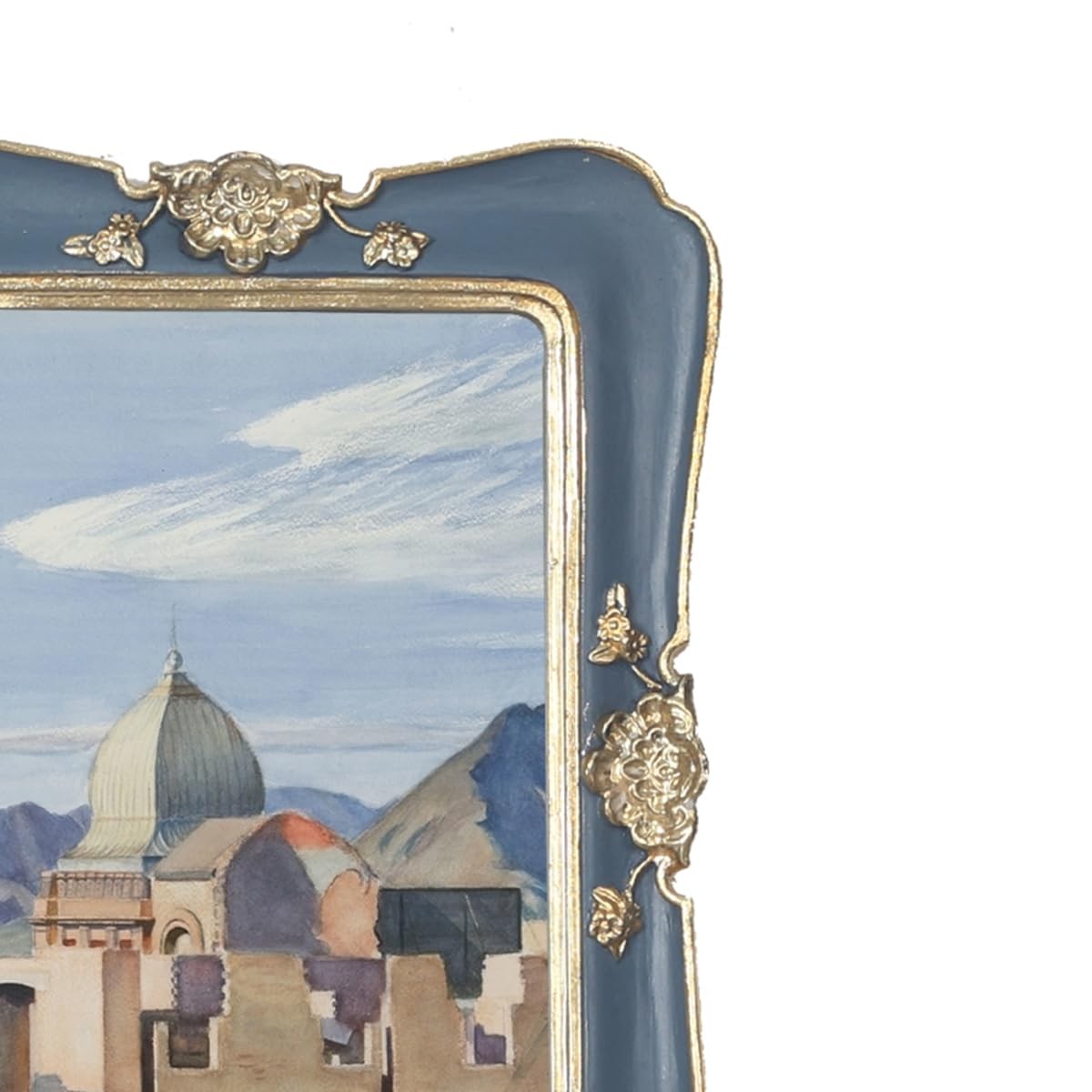 WINPLUS+ Vintage Picture Frame 5×7, Wall Mount and Tabletop Blue Gold