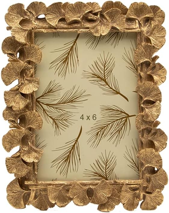SYLVIA’S SHOP Vintage 4×6 Picture Frame, Antique Ornate Gold Ginkgo 4×6,
