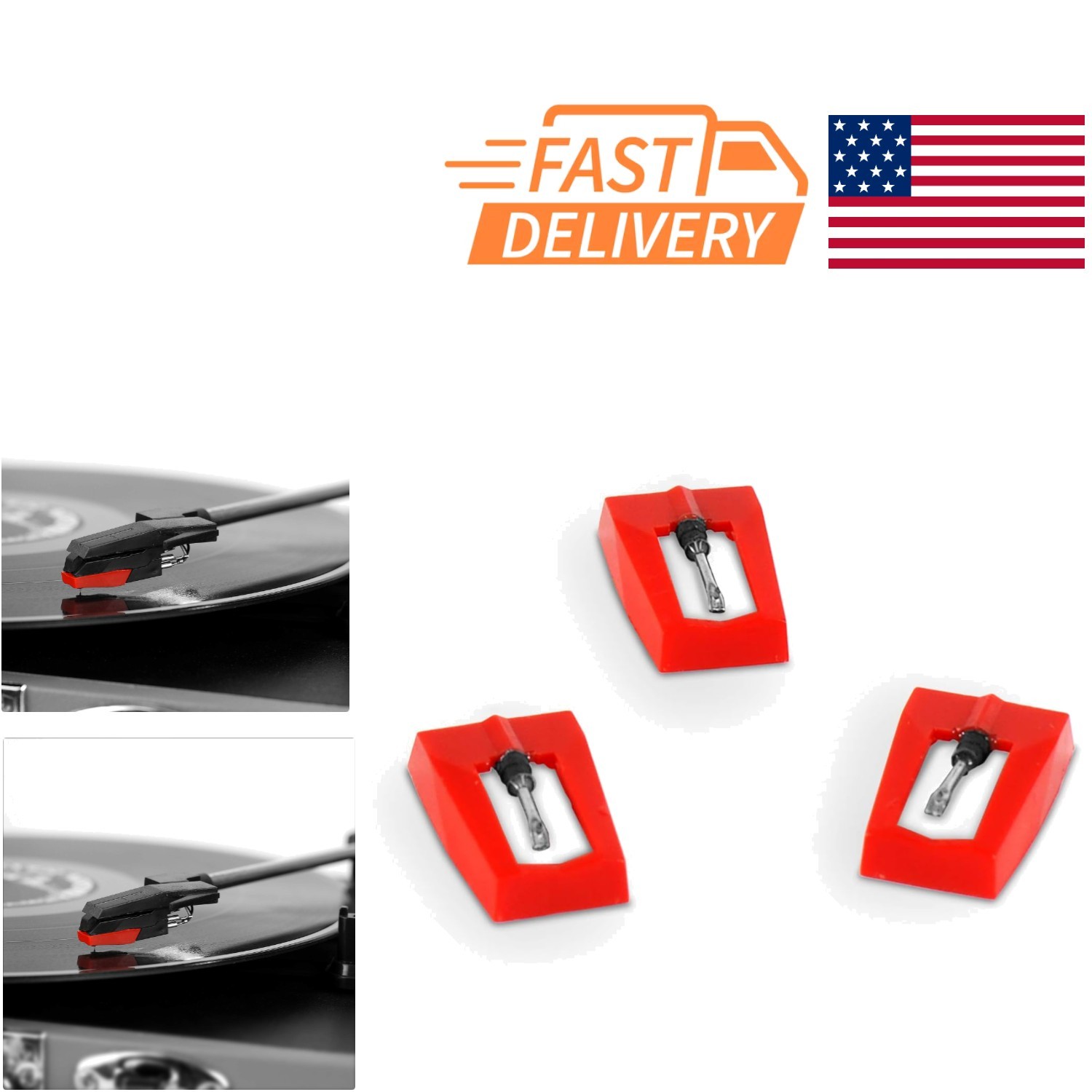 LC1 Replacement Stylus 3 Pack Ceramic Needles for Turntables Plays 33 45 78 RPM