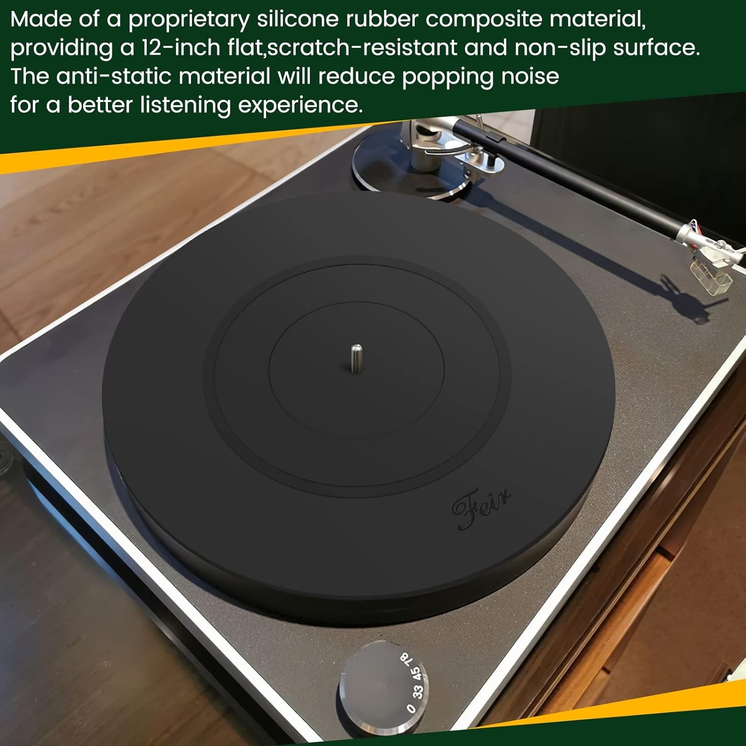 Turntable Platter Mat Black Rubber Silicone Design for Universal to All LP Vinyl