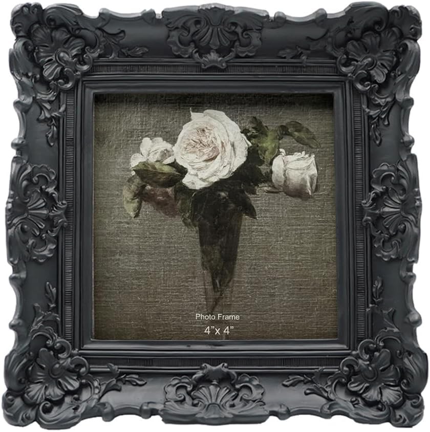 CISOO 4×4 Vintage Small Picture Frame, Antique Ornate Black Square 4×4,