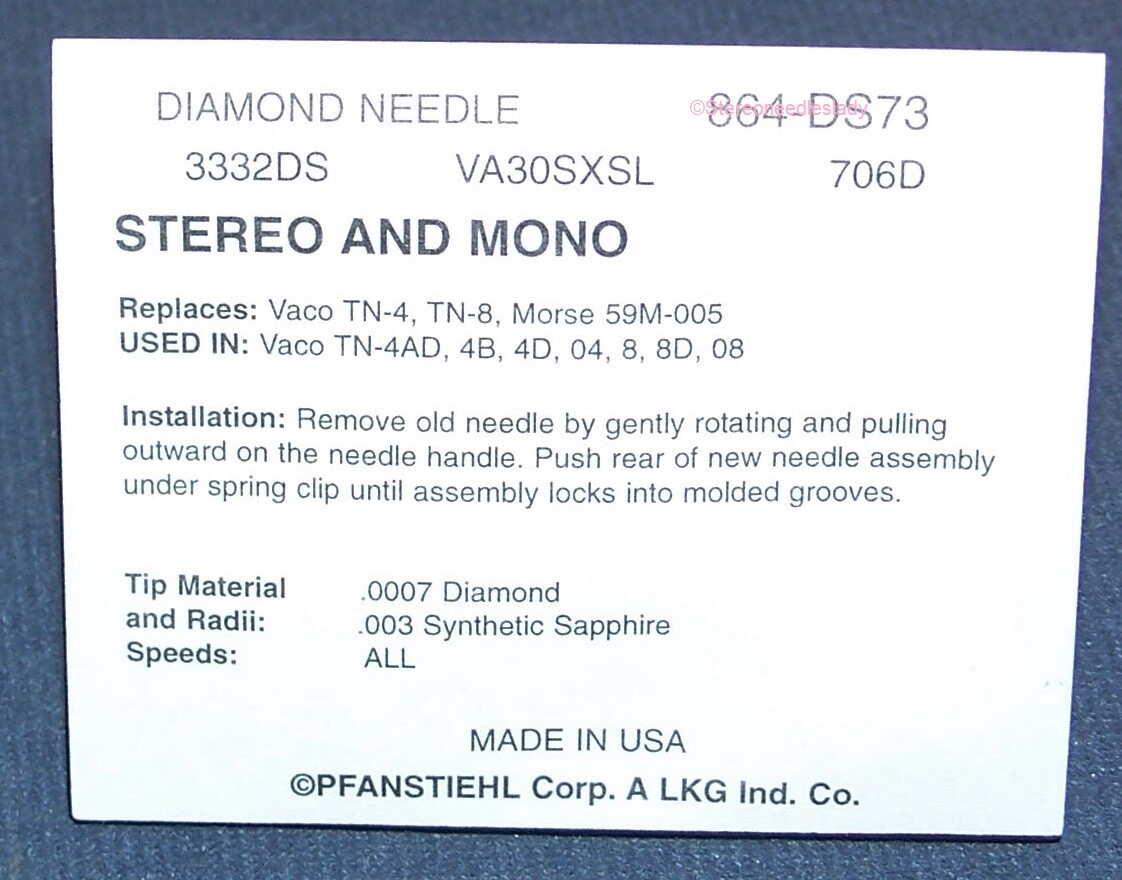 PHONOGRAPH NEEDLE STYLUS for VARCO TN-4 TN-8 TN-4AD TN-4B TN-4D 864-DS73