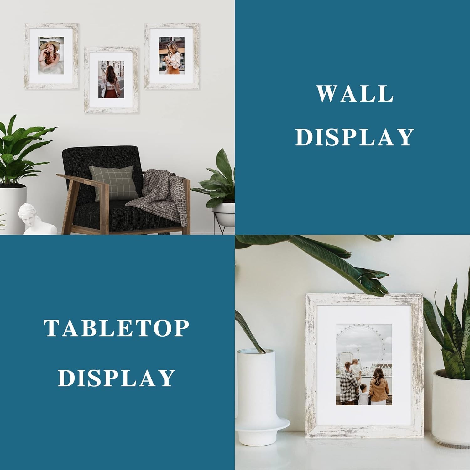 Hongkee 8×10 Picture Frames Set of 4 White Wood Wall Tabletop