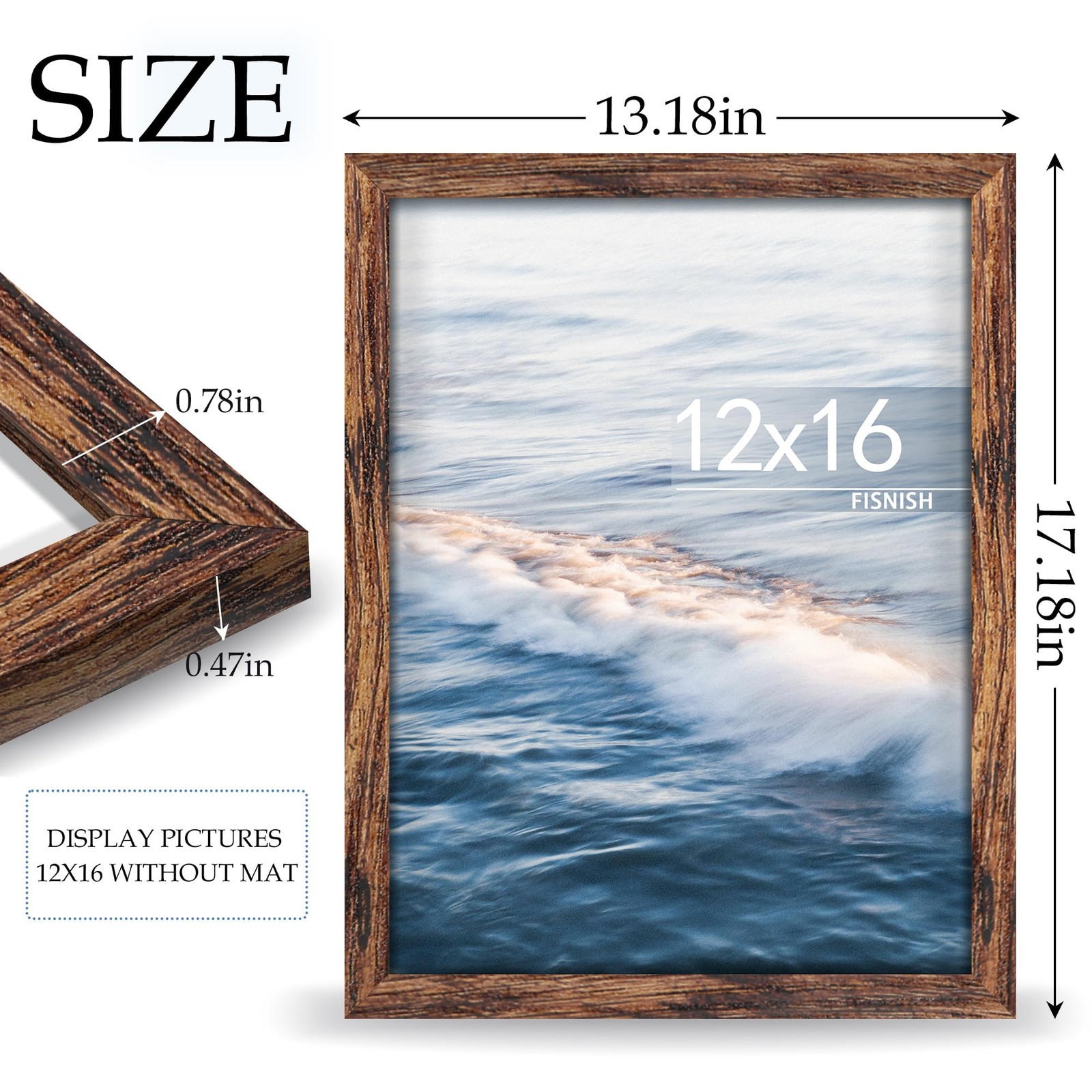 Fisnish 12×16 Picture Frame Brown, Classic Poster for 12×16, Brown