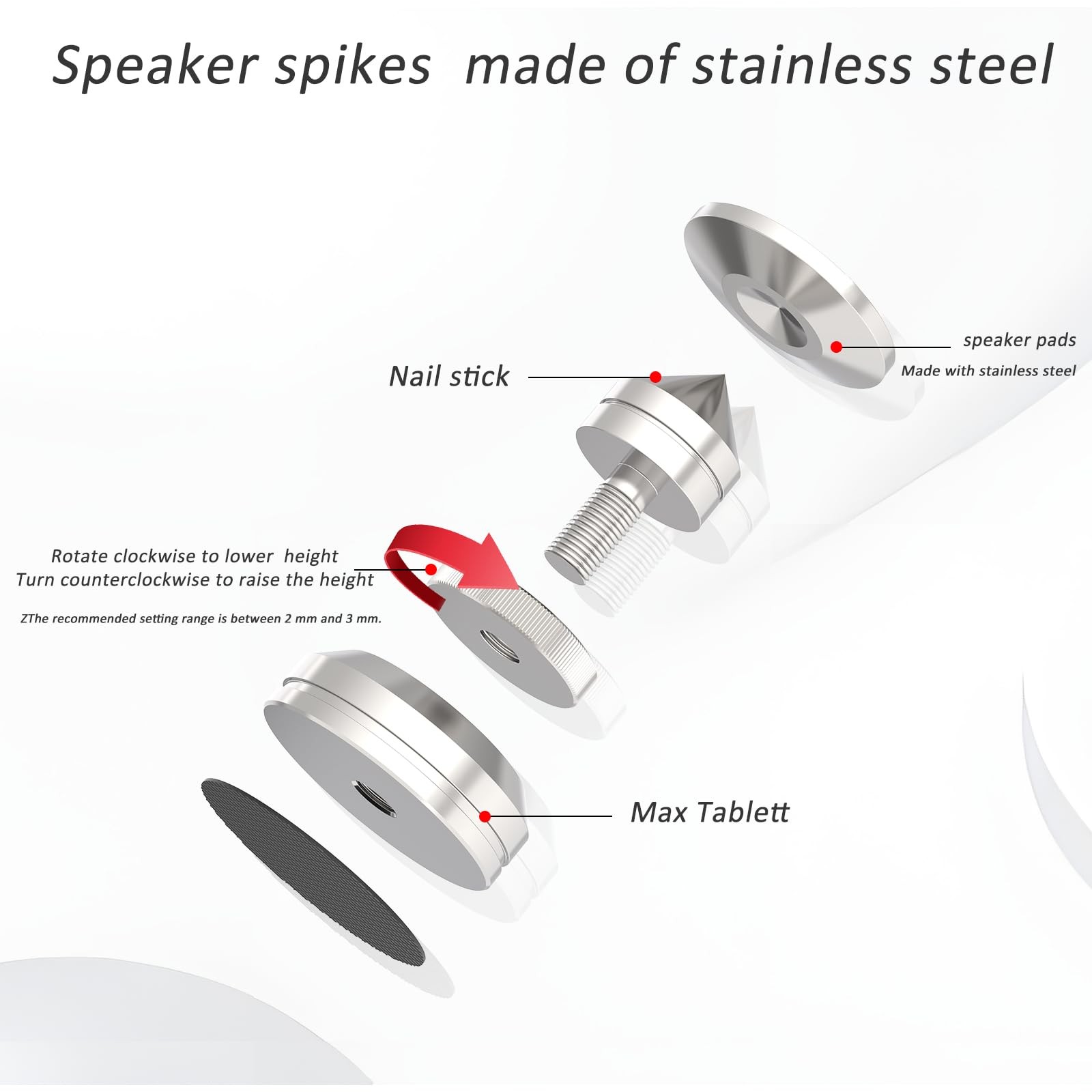 Adjustable Turntable Feet Stainless Steel Speaker Vibration Isolation Spikes&…