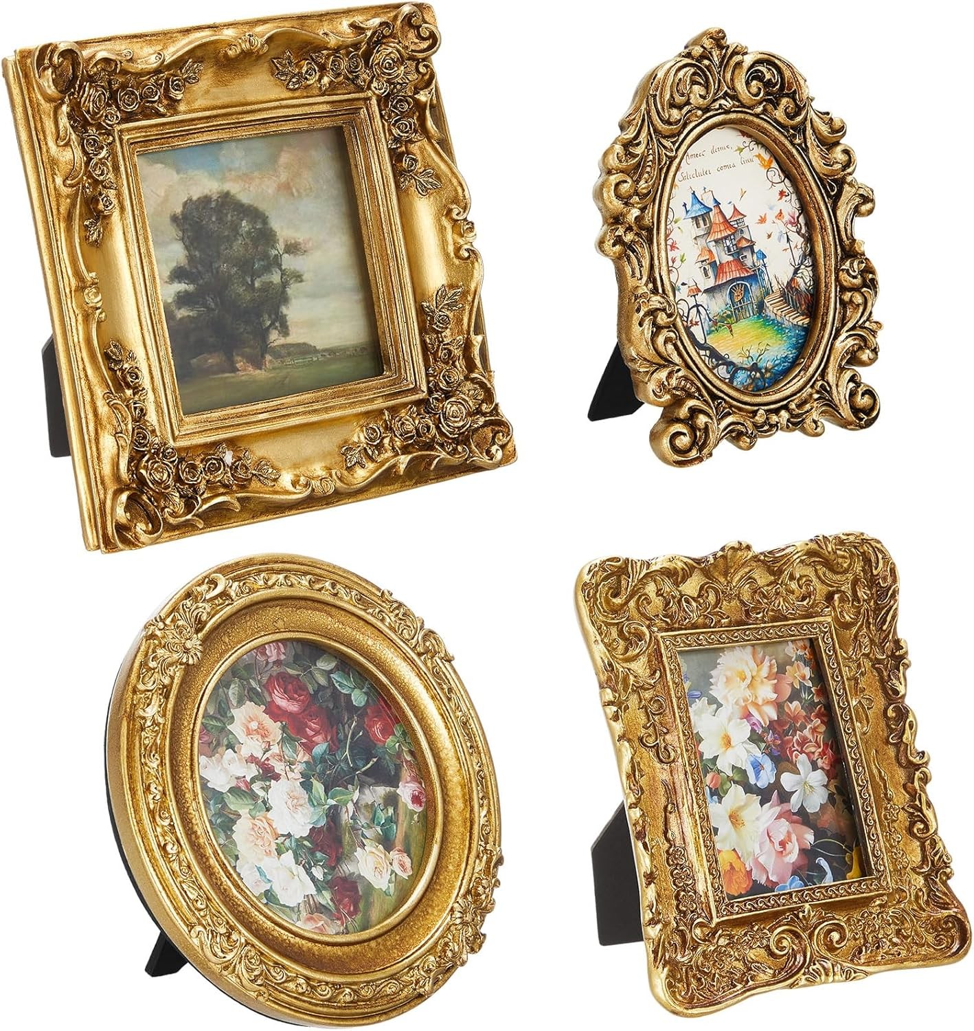 Qunclay 4 Pcs Small Vintage 5.7 x 4.7,5.7 x 5.7,3.9 x 4.7,6.7 x 6.7, Gold